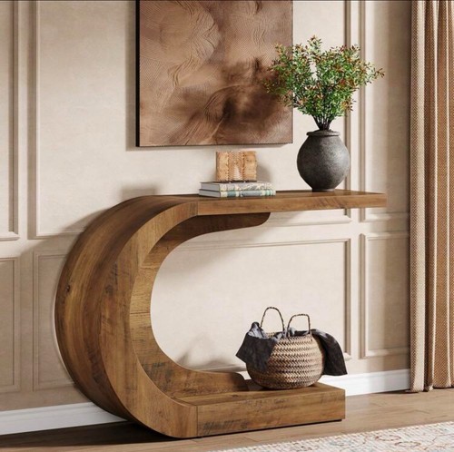 Modern Wood C-Shaped 43.3” Console Table For Entryway Hallway Living Room Foyer - Picture 3 of 6
