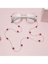 Red Faux Crystal Beaded Cherry Eyeglasses Chain For Women Accessories