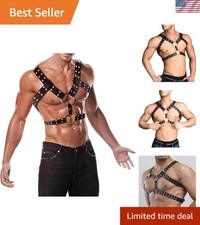 Adjustable Men's PU Leather Chest Harness with Buckle - Fetish Clubwear