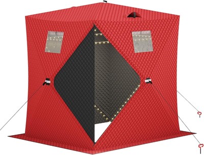 Portable Insulated Pop-Up Ice Fishing Shelter,Resistant Winter Tent for 3 People
