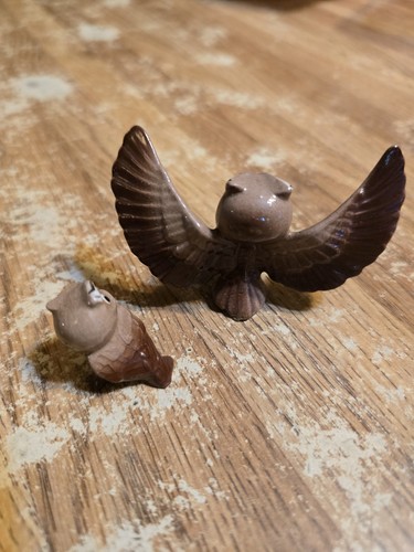 Hagen-Renaker Miniature Ceramic Owl Bird Figurines Mama Owlet 2 Piece Vintage - Picture 2 of 7