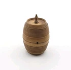 Vintage Turned Wood Sewing Thread Holder Barrel With Spool