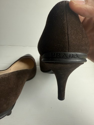 Vintage Y2K Brown Leather Prada Heels Pumps Shoes Size 8 Slip On With Box - Picture 5 of 23