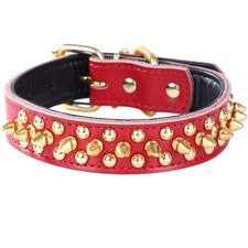 Adjustable Genuine Leather Spiked Studded Dog Collars for Small Medium Large ...