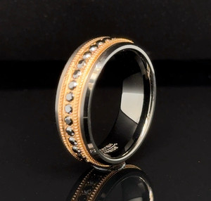 Black Tungsten 8mm Ring For Christmas Gif CZ Stones With Rose Gold polished Band
