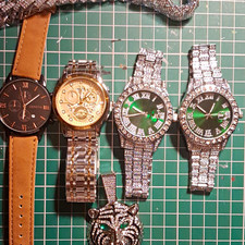 Geneva Mixed Lot of 4 Wristwatches for Unisex Adults | Green Dial Rhinestone