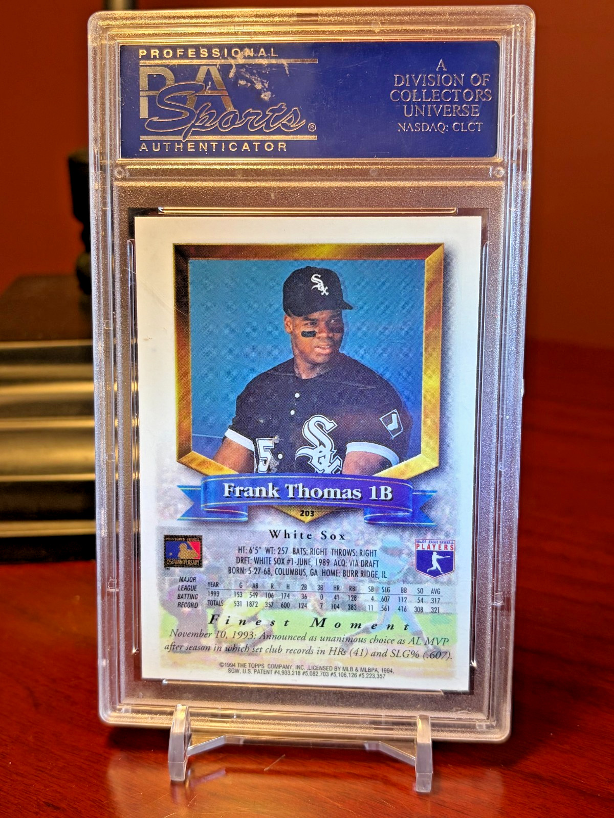 1994 TOPPS "FINEST "  FRANK THOMAS  "PSA-10 GEM MINT"  #203  GORGEOUS! view 2