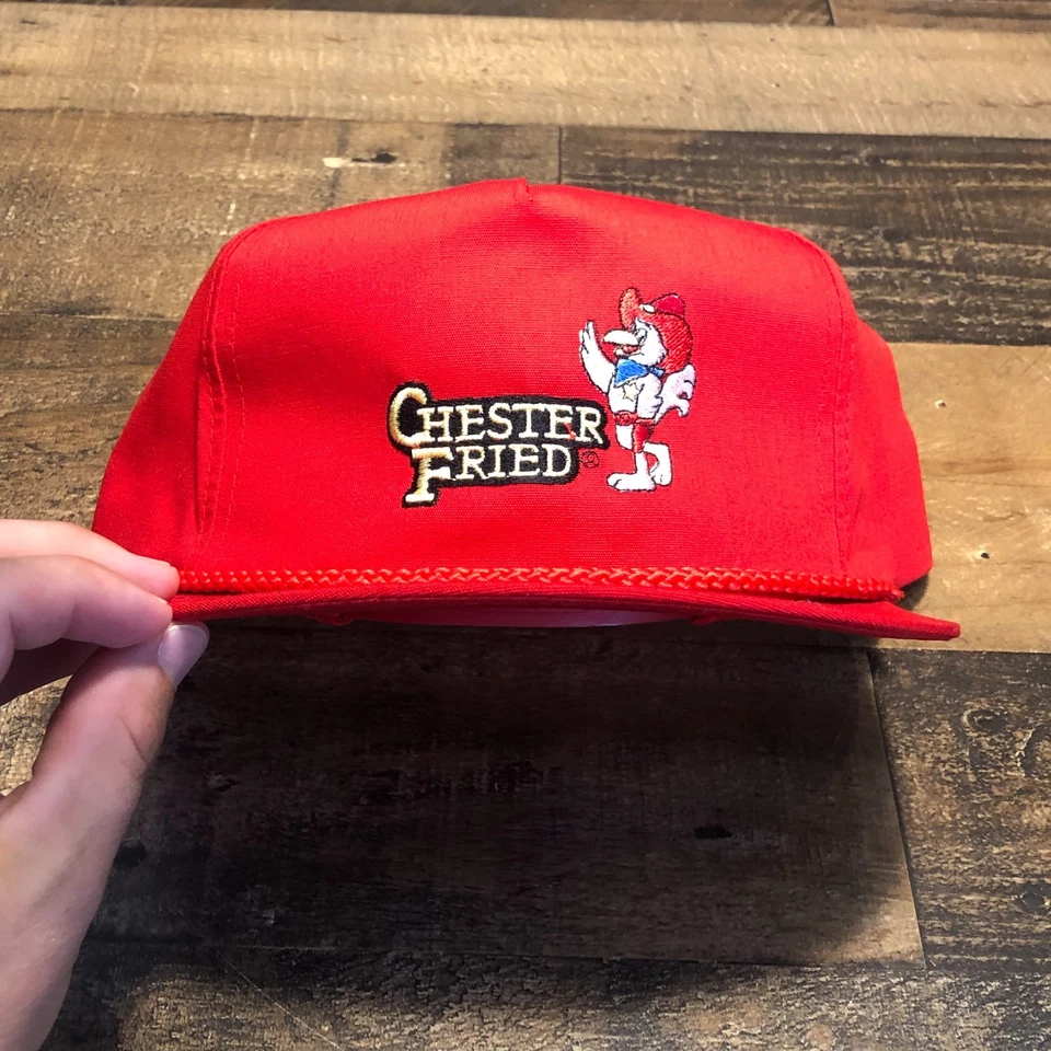 Винтажная мужская красная бейсболка Chester Fried Hat 90-е Chicken Streetwear — ЧИТАЙТЕ - Изображение 2 из 4