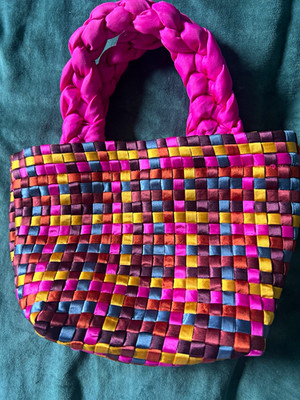 ZARA Multicolor Woven Handbag Braided Pink Top Handles Rectangle Casual