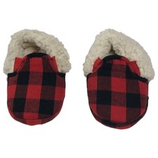 Infant Boys Girls Red Black Buffalo Plaid Sherpa Slippers