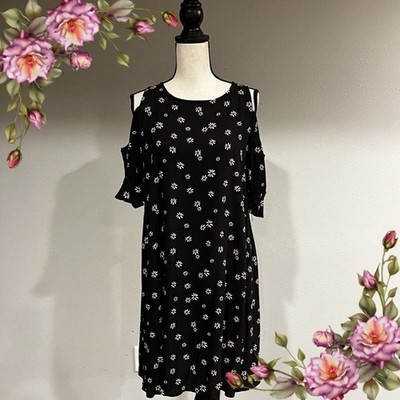 Floral cold shoulder short sleeve loose fit dress