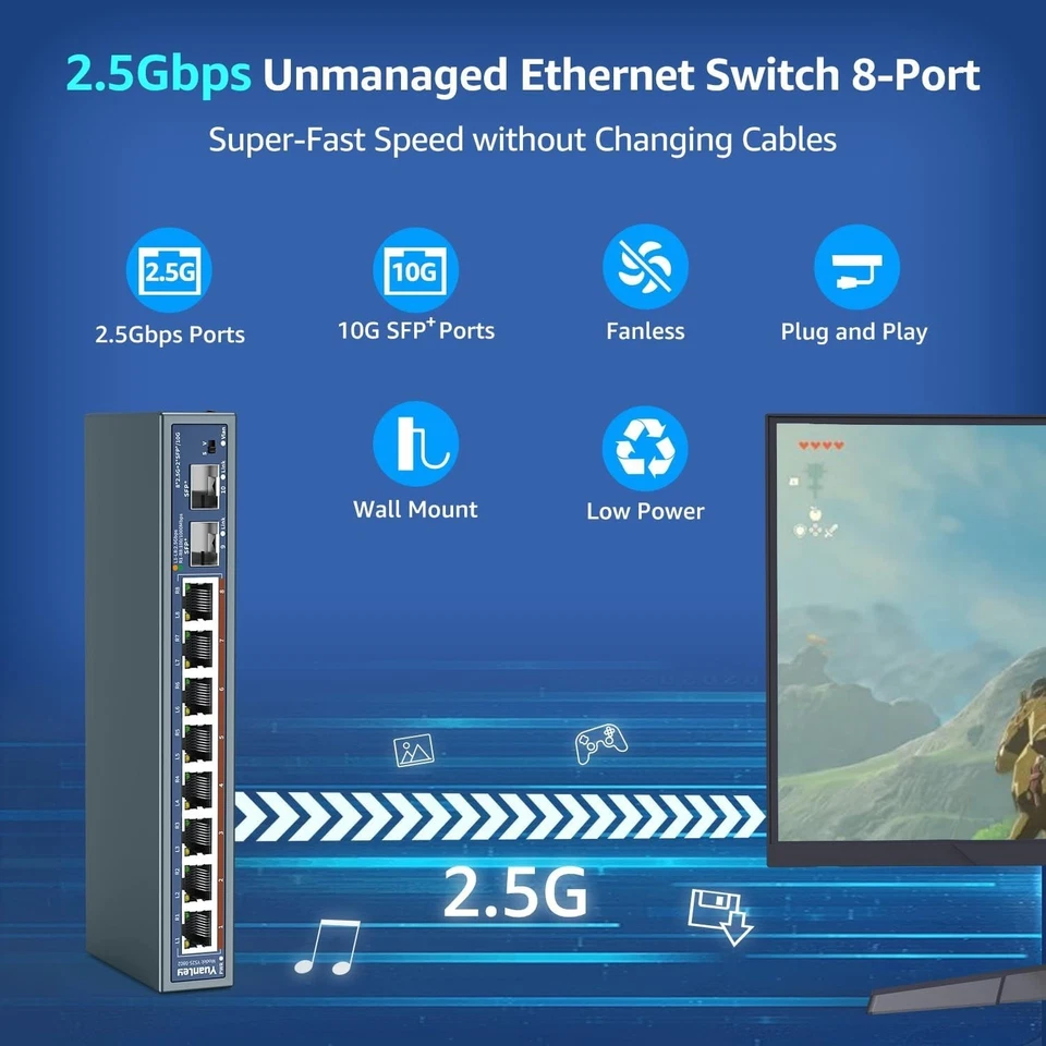 10-Port 2.5G Unmanaged Ethernet Switch with VLAN & 10G SFP Ports - Quiet Design - Image 4 of 4