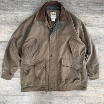 Vtg 90s Rainforest Jacket Barn Chore Coat Large Leather Collar Brown Gorpcore