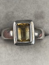 Vintage 925 Sterling Silver Ring Size M 1/2 Natural Emerald Cut Citrine 