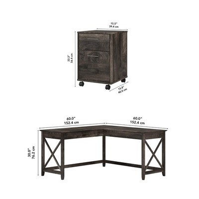Key West L Shaped Desk with Lateral File Cabinet in Dark Gray - Engineered Wood