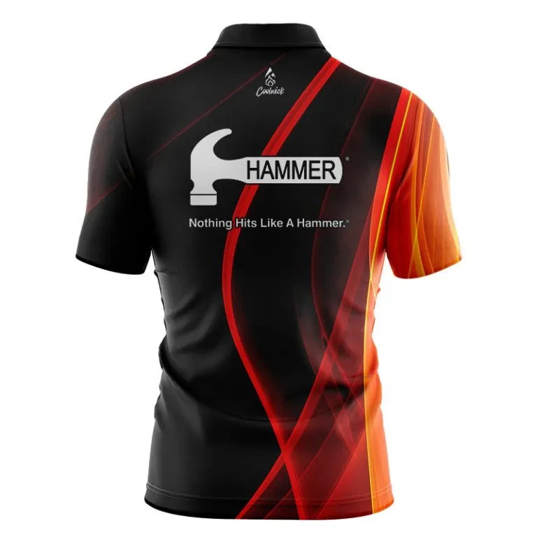 Hammer Deep Orange Curve Quick Ship CoolWick Sash Zip Bowling Jersey