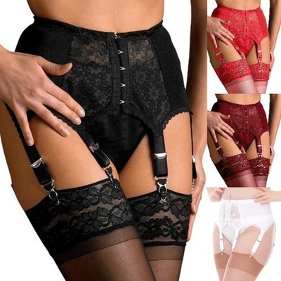 Sexy Black Floral Lace Garter Belt 6 Straps Suspender Belt Plus Size Lingerie UK