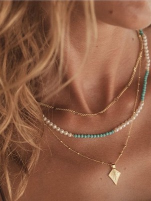 Daisy London by Anthropologie turquoise and pearl 925 silver 18ct gold necklace
