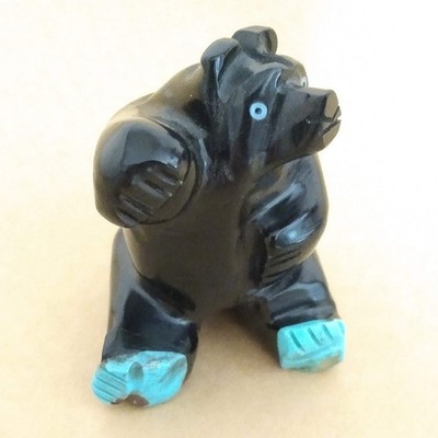 Authentic Navajo Bear Fetish Julia Norton J Norton Signed Black Stone Turquoise