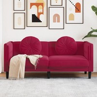 2-Sitzer Sofa Samt Weinrot Mit Kissen