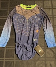 GK Elite Stellar 7683S Competition Leotard AS Navy Blue Neon Green Crystal - NWT
