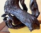 VINTAGE MCM X-LARGE FAUX BOIS CHALKWARE DRIFTWOOD TABLE LAMP RETRO KIDNEY SHADE — photo 4