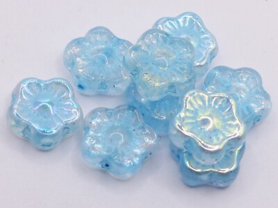 10 (mm) FLACHE RUNDE TSCHECHISCHE GLASBLUME/ZWISCHENRING PERLEN - (10 STCK.)