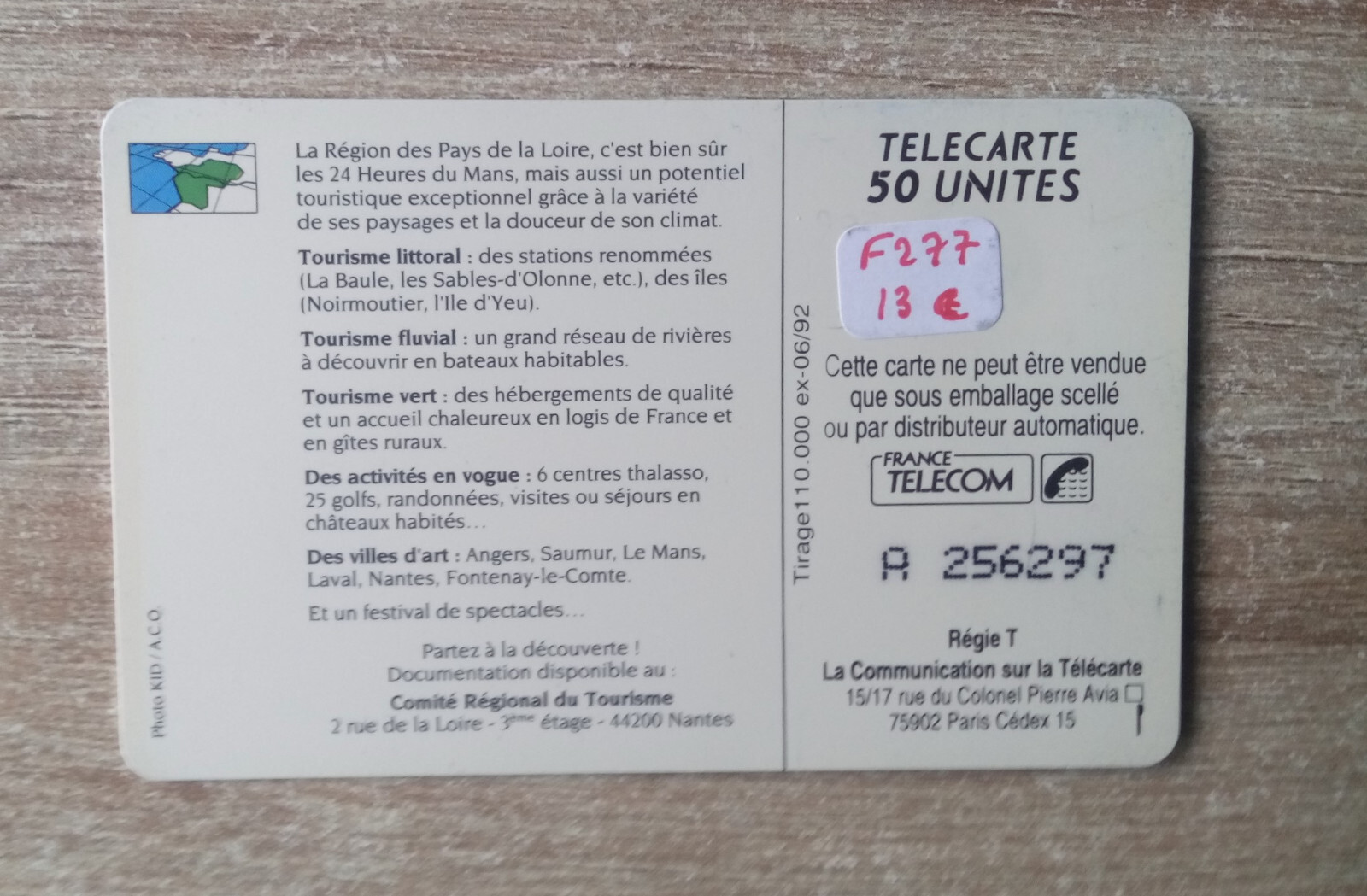 télécarte F277 / envoi suivi /