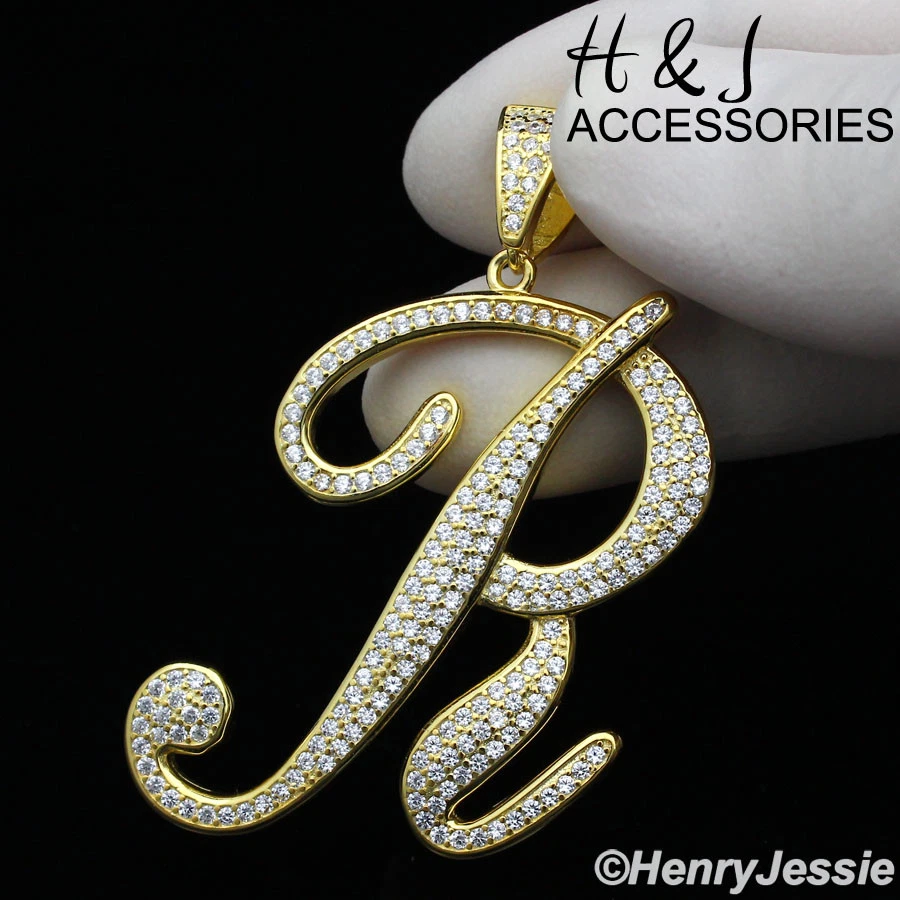 COLGANTE HOMBRE PLATA ESTERLINA 925 CIRCONITA HELADA CHAPADO EN ORO LETRA INICIAL "R"*GP220 Foto 2 de 4