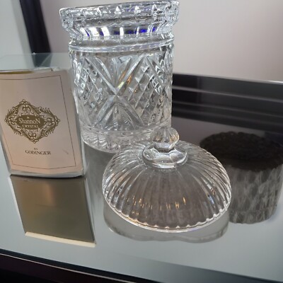 Godinger Shannon Crystal-Ireland Biscuit Jar -2  Pc-Cookie Candy Barrel Lid  NWT