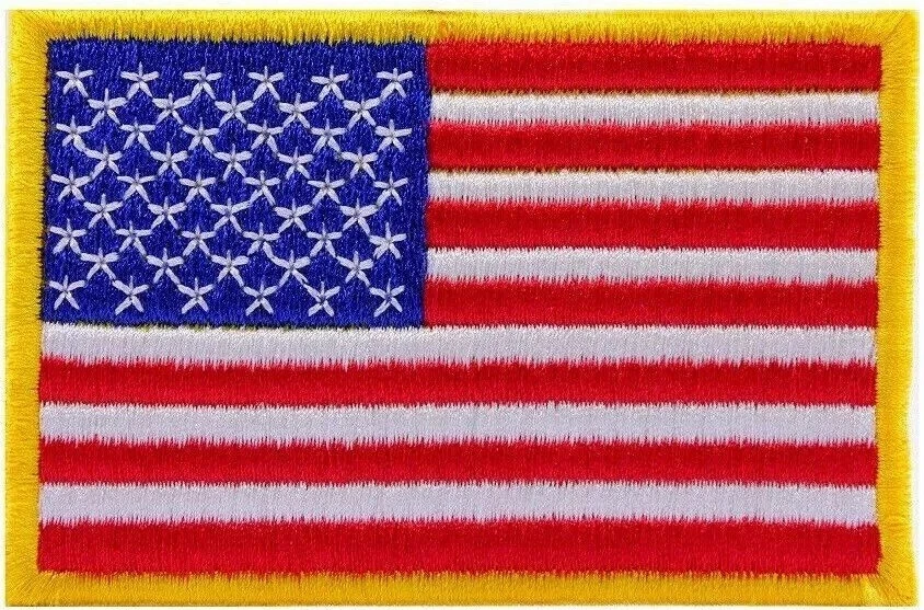 DEURA AMERICAN FLAG PATCH embroidered iron-on GOLD BORDER USA US United States QUALITY