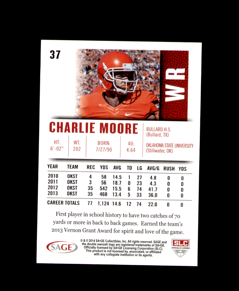 2014 SAGE HIT #37 Charlie Moore RC Oklahoma State Cowboys | eBay