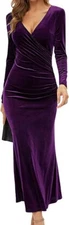 Women Bodycon Maxi Velvet Dress Long Sleeve Formal Dress Cocktail Wedding Quest