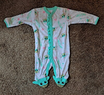 Star Wars Grogu Baby Yoda Happy Threads 0-3 Months Footie Pajamas Pink Green 
