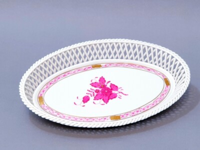 Herend Apponyi Purpur AP 7375 Durchbruchschale Brotkorb 26,5 x 16,5 cm um 1960