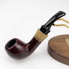 MUXIANG Briar Freehand Tobacco Pipe Smooth Wooden Pipe Acrylic Stem Horn Ring