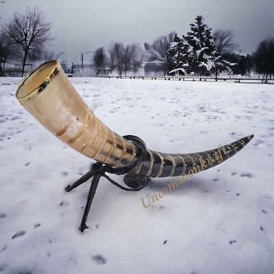 Engraved Best Birthday Gift Viking Drinking Horn with Stand for ale beer Mead