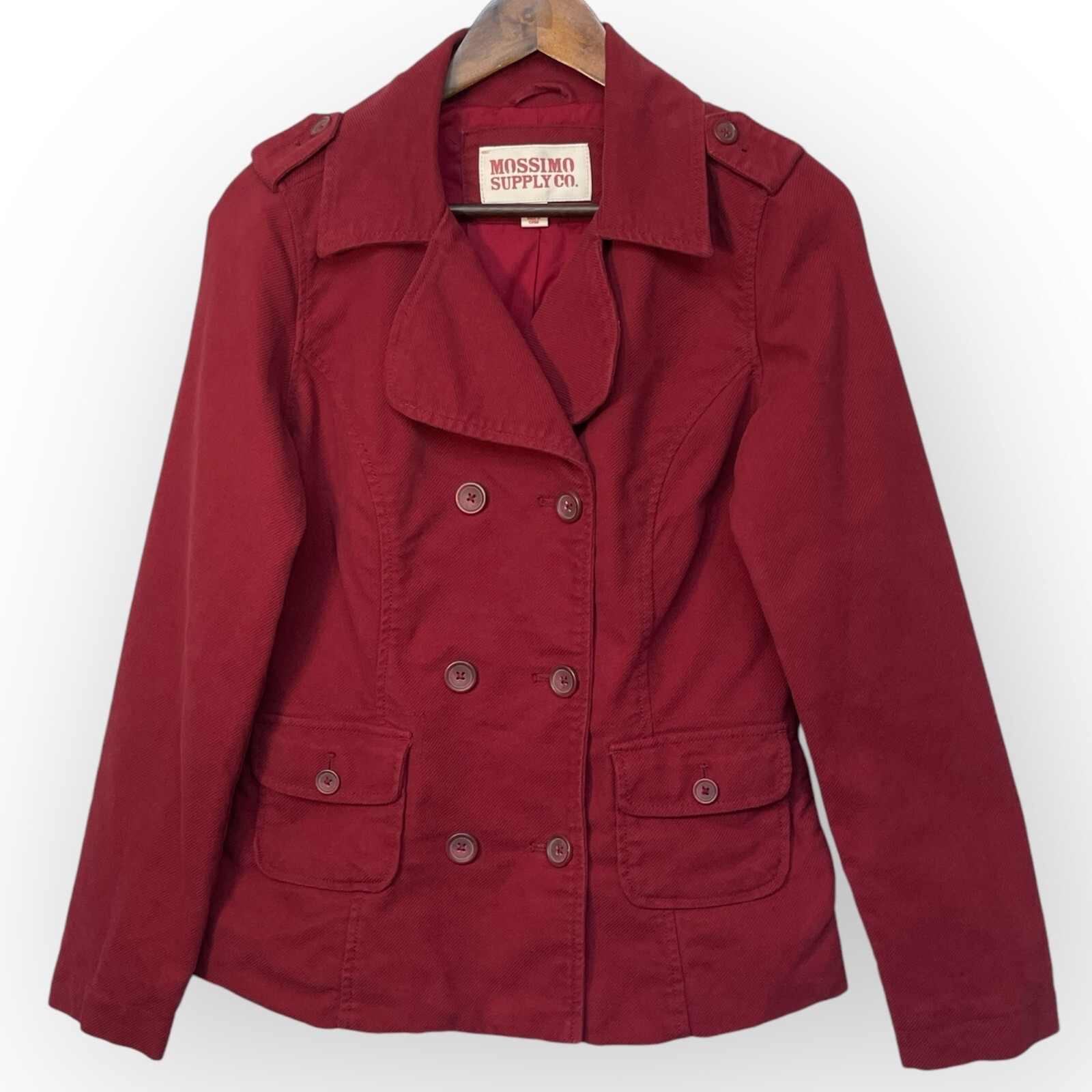Mossimo Supply Co. Double Breasted Jacket Women Size S Red Cotton Lined Corduroy