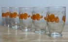 VTG Anchor Hocking Footed Orange Juice Glasses Set 2 WHITE FLOWERS Orange HTF