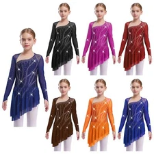 Kids Girls Rompers Stage Unitard Gymnastic Leotard Tulle Dress Prom Dancewear