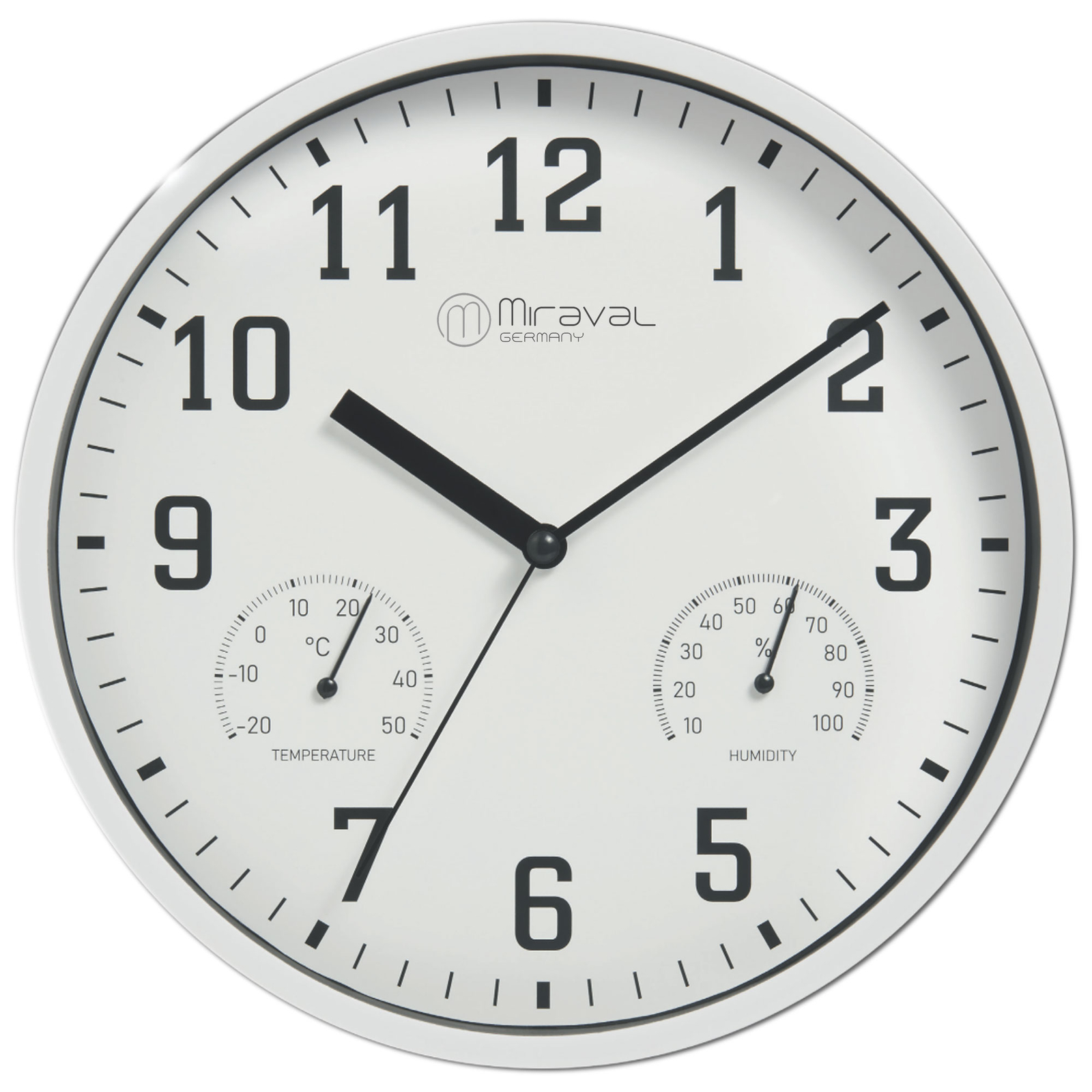 Moderne Wanduhr mit Thermometer Hygrometer Geräuschlos 250 mm Küchenuhr