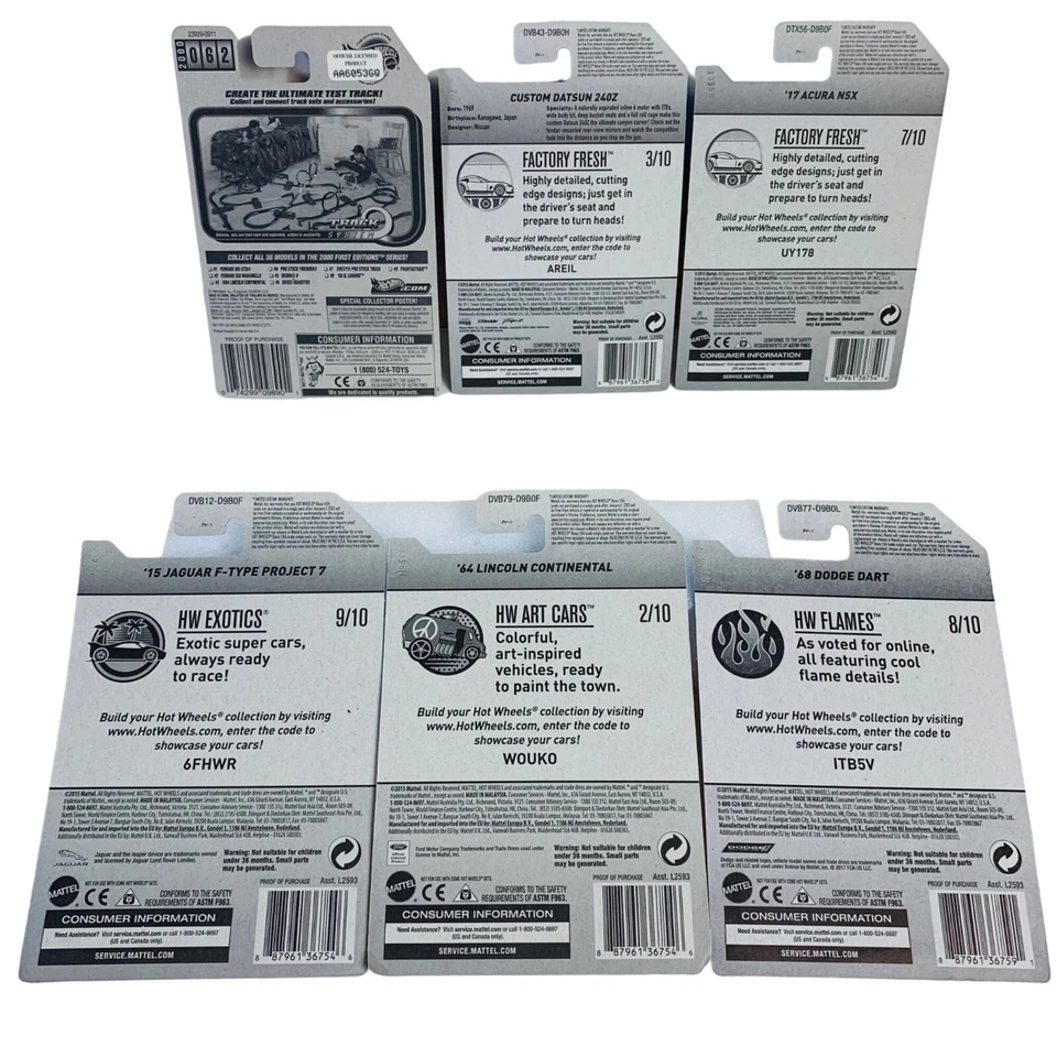 Hot Wheels Lote de 6 Die Cast Mattel Series Factory Fresh HW Art Exotics NUEVO Foto 2 de 4