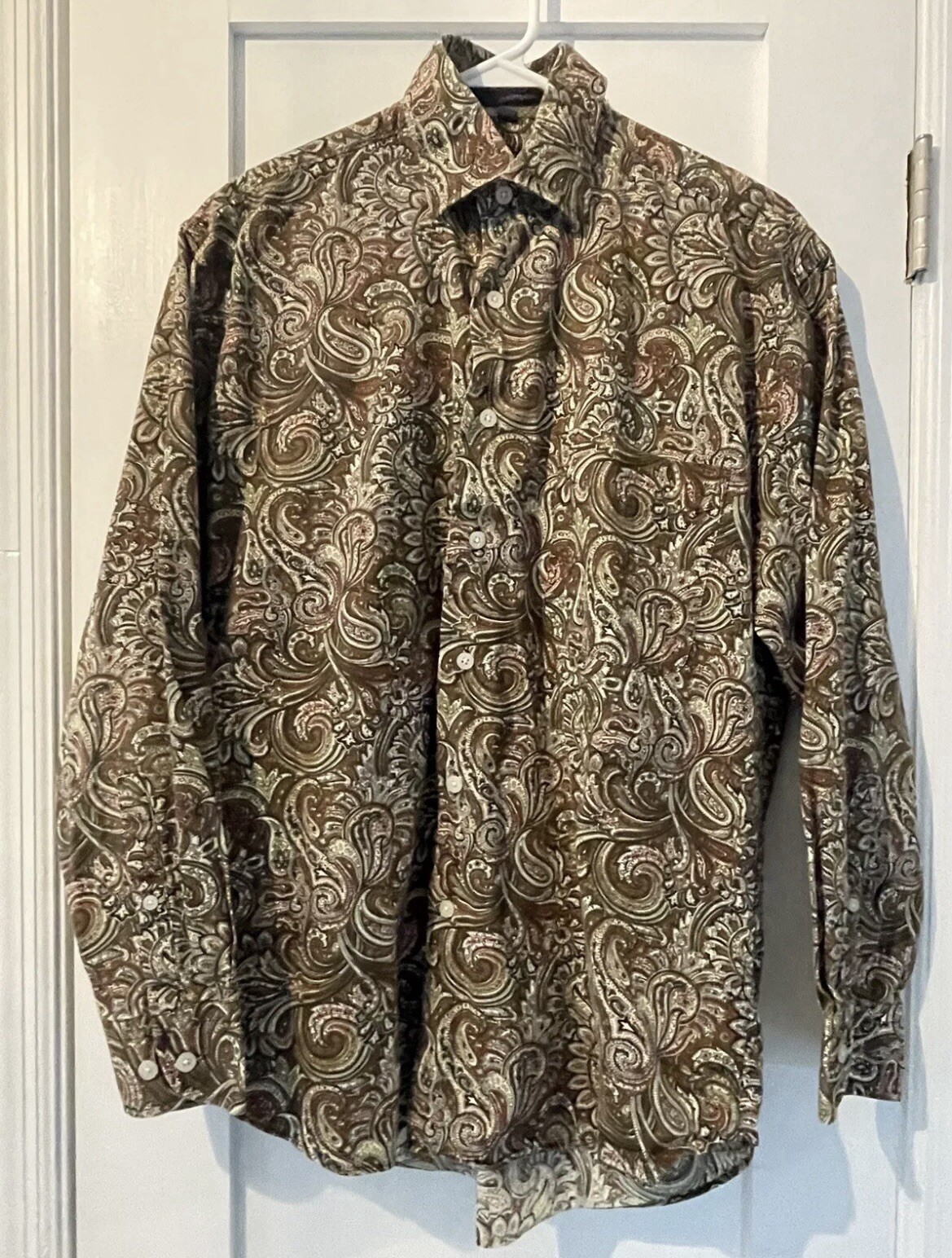 Alan Flusser Floral Button Up Long Sleeve Shirt Brown Tan Men’s Size: Small EUC!