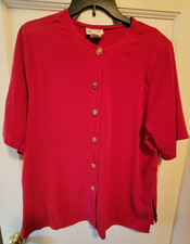 Kathie Lee Women’s Button Up Shirt Red Short Sleeve Size 16W USA made