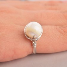 Mother of Pearl's Gemstone Wire Wrapped Handmade Ring in 925 Sterling Silver