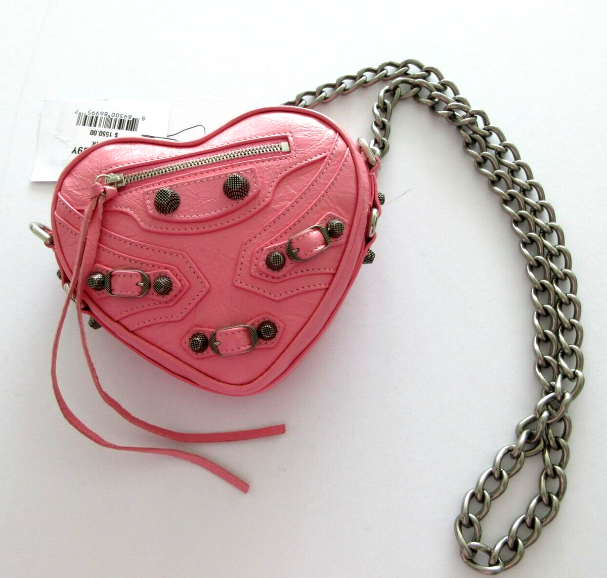 $1,550 Balenciaga Mini Cagole Heart Sweet Pink Leather Chain
