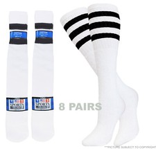 8 PAIRS TUBE SOCKS COTTON BLACK STRIPES 22 INCHES LONG OLD SCHOOL SOCKS COTTON