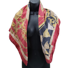 R Di Ratti Women's 100 Silk Scarf Red Gold Black Equestrian Italy 33/34" Large