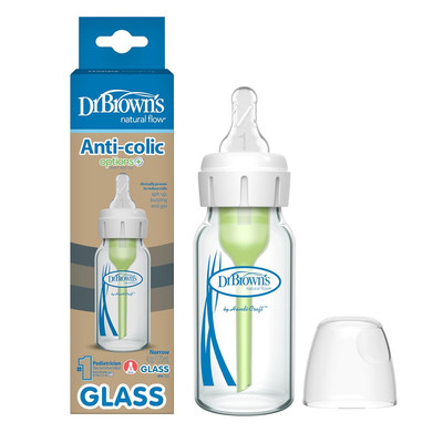 Natural Flow Anti-Colic Narrow Glass Baby Bottles, 8Oz & 4Oz, 4-Pack