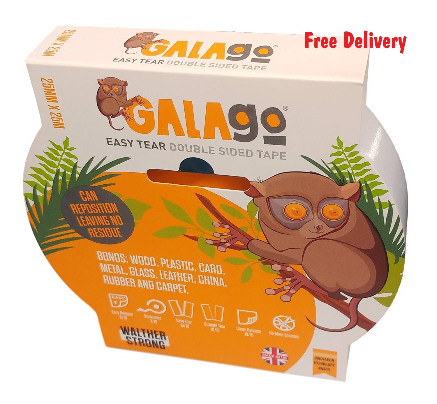 Galago Easy Tear Double Sided Clear Art & Craft Tape  (25mm x 10m Roll)
